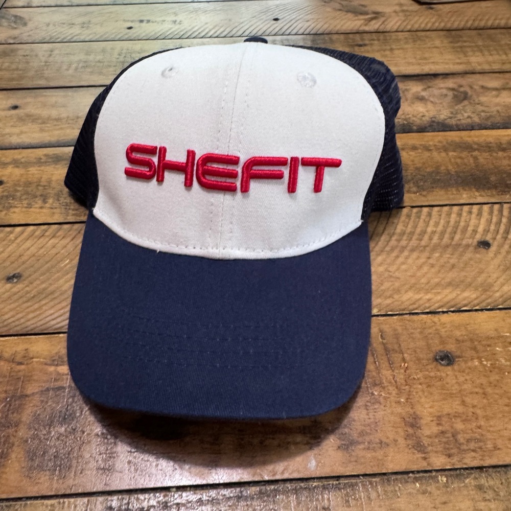 Shefit Trucker Hat Womens OS Navy Blue White Red Mesh Snapback Logo Baseball Cap